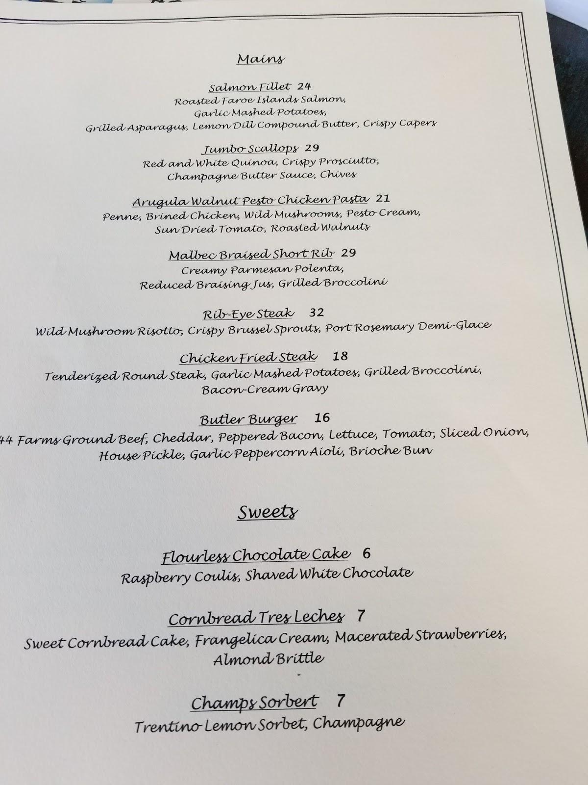 Menu at The Butler House pub & bar, The Woodlands