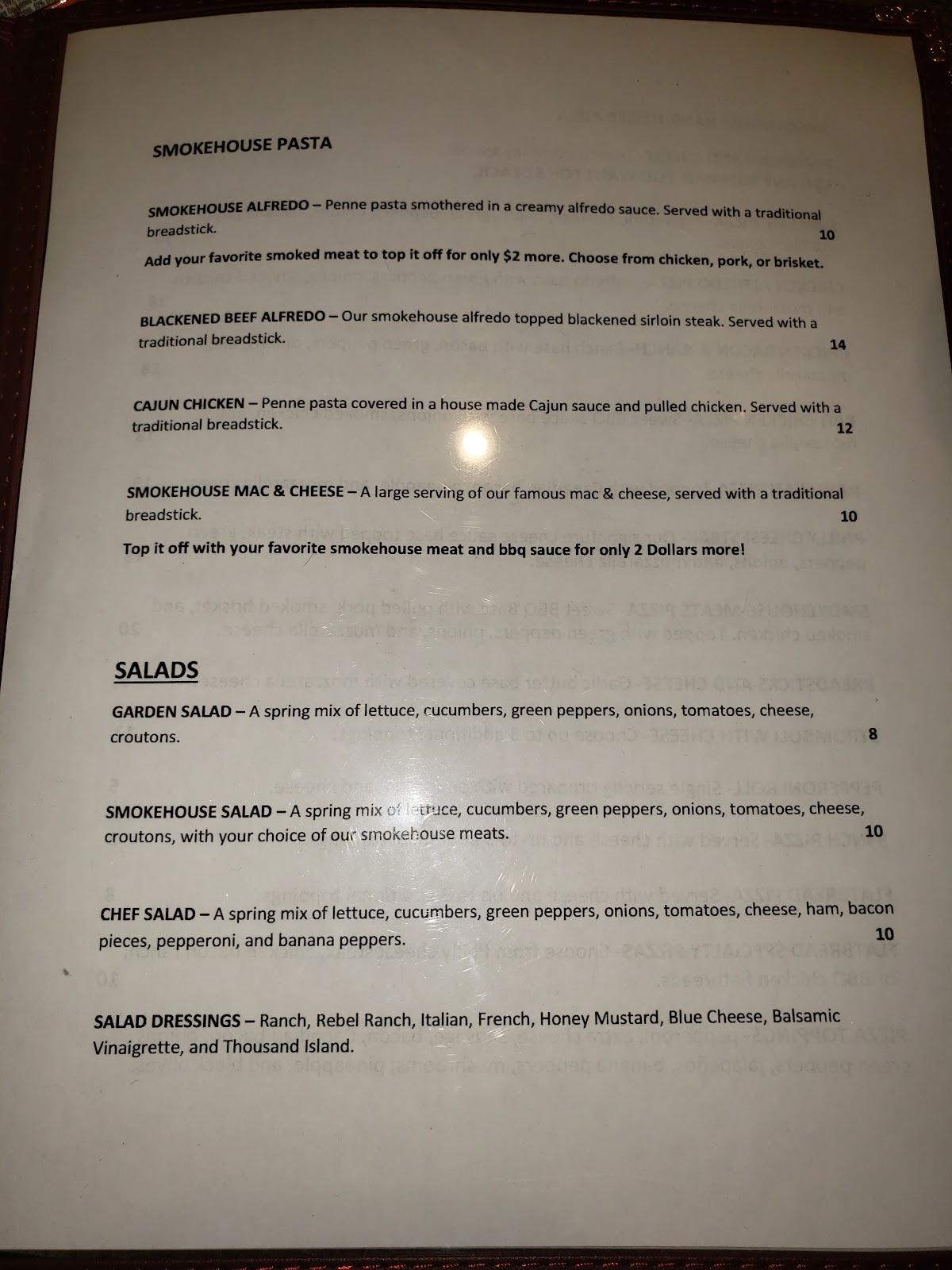 Menu at Rebel SmokeHouse and Burgers BBQ, Mullens