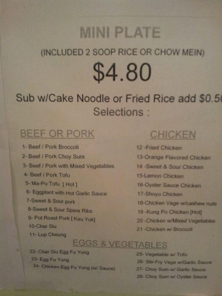 Menu at Taste of Hong Kong restaurant, Ewa Beach