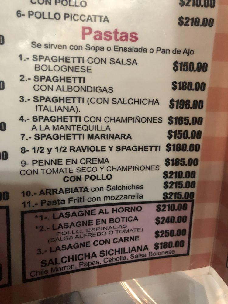 Menu at Vittorio's restaurant, Tijuana, C. de la Nieve 203