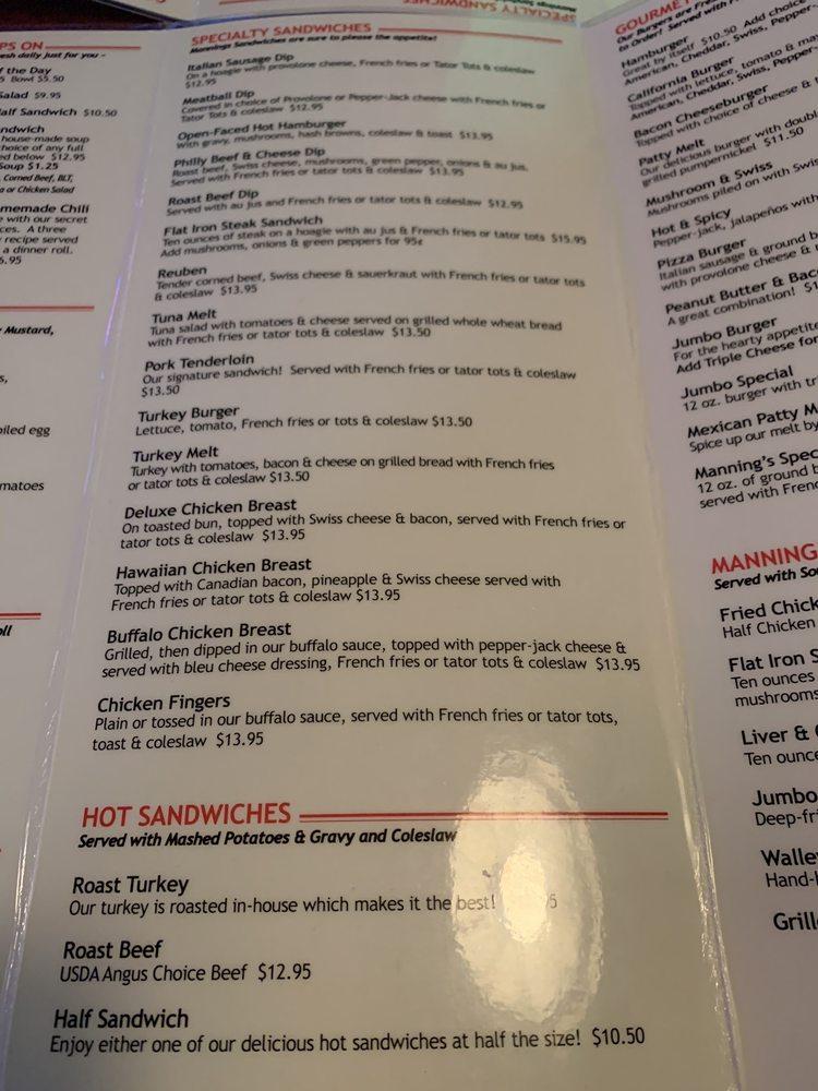 Menu at Manning’s Restaurant & Bar, Minneapolis