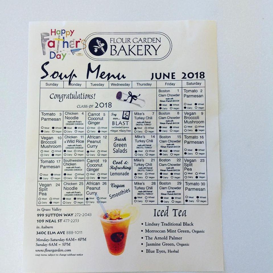 Menu at Flour Garden Bakery, Grass Valley, 999 Sutton Way