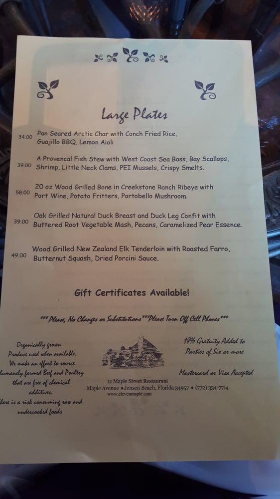 Menu at 11 Maple Street restaurant, Jensen Beach
