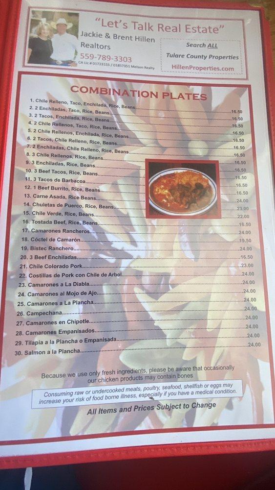 Menu at El Tapatio Restaurant, Porterville, 134 E Orange Ave