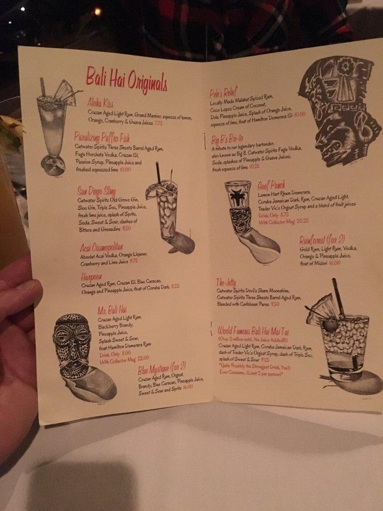 Menu at Bali Hai Restaurant, San Diego
