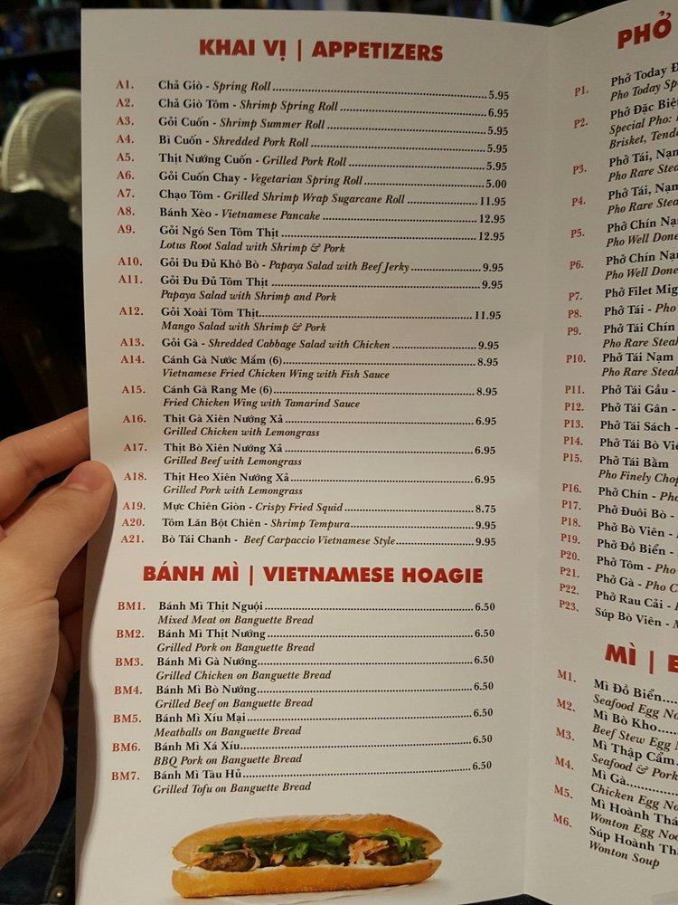Menu at Pho Today restaurant, South Plainfield