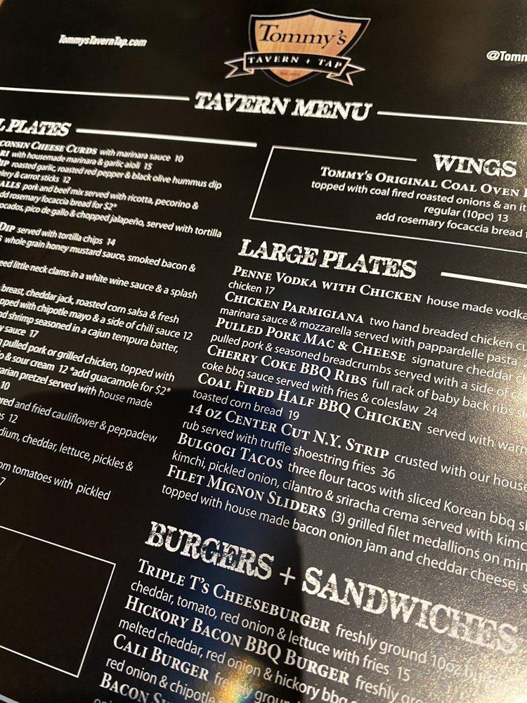 Menu at Tommys Tavern + Tap restaurant, Morris Plains