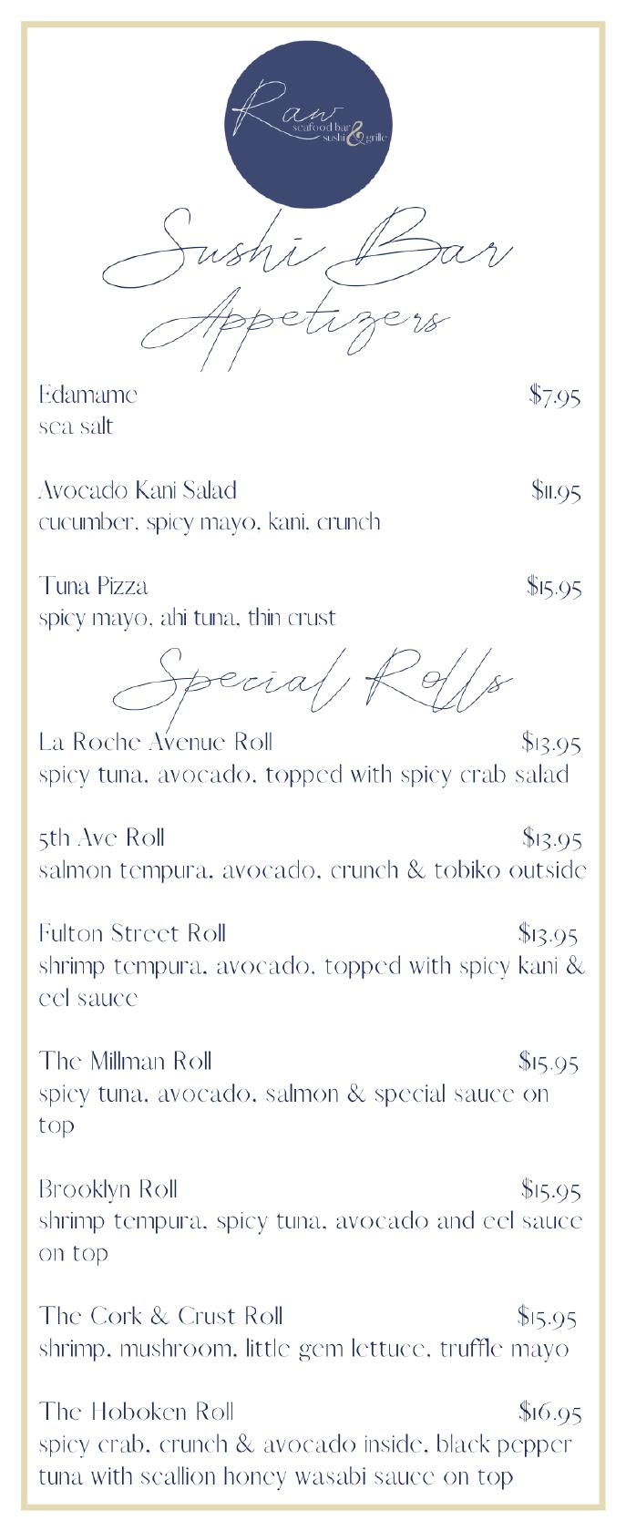 Menu at Raw Oyster Bar & Italian Kitchen, Harrington Park
