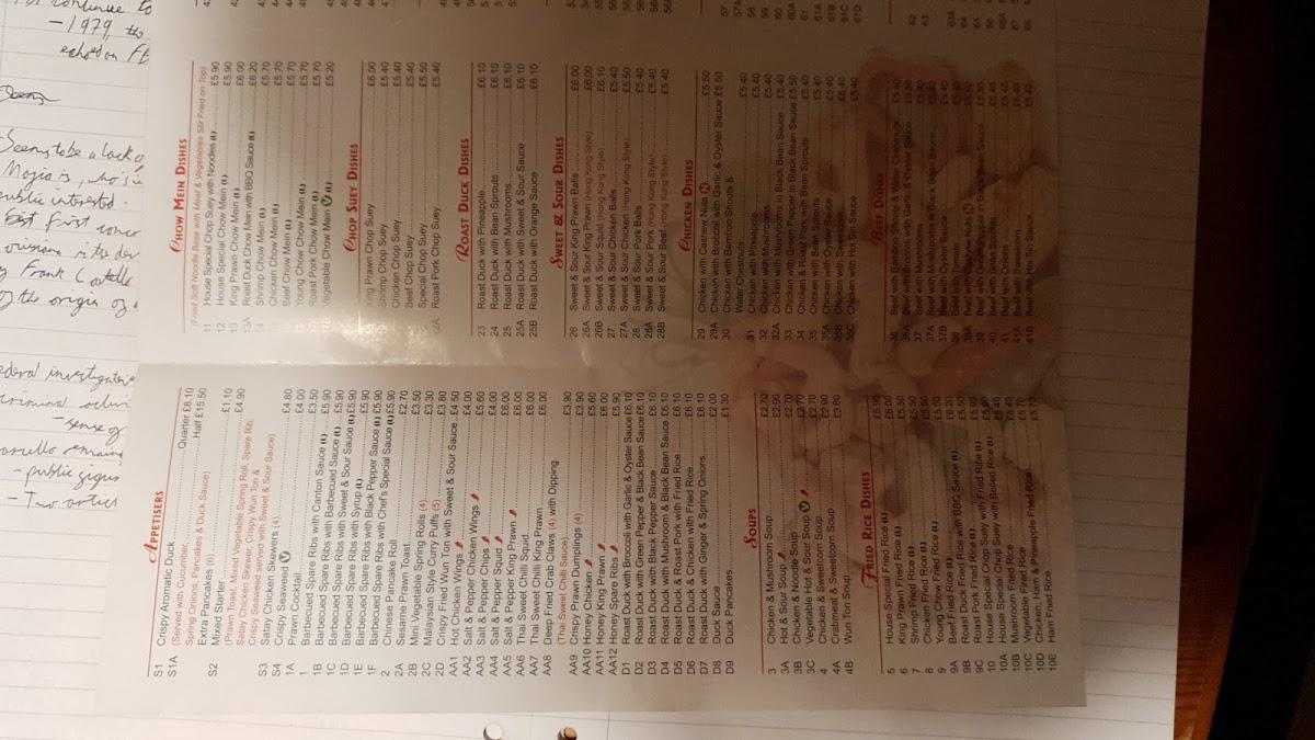 Menu at Wing Cheung House fast food, Falmouth
