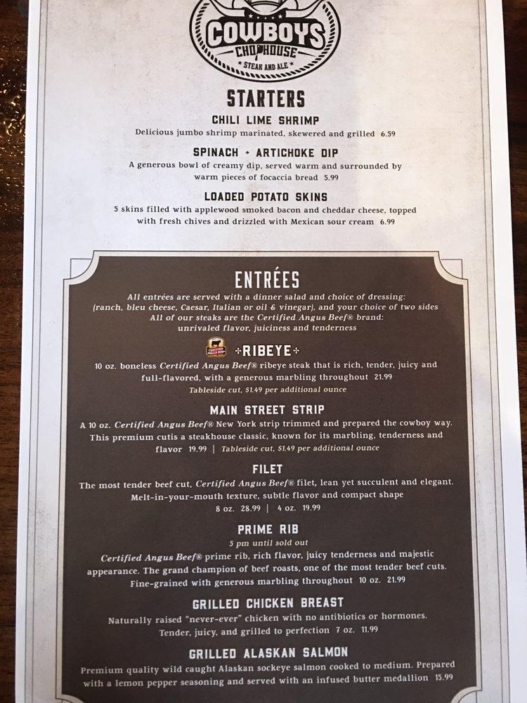 Menu at Cowboys Chophouse steakhouse, Emmett