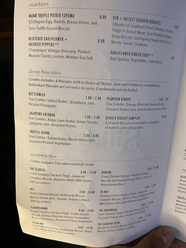 Menu at Silkie's Chicken and Champagne Bar, Jacksonville