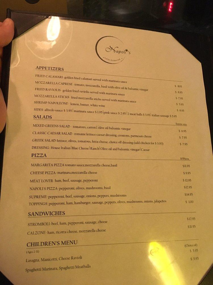 Menu at Napoli's pizzeria, Cheyenne