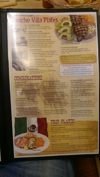 Menu at Pancho Villa Mexican Grill restaurant, Lincoln