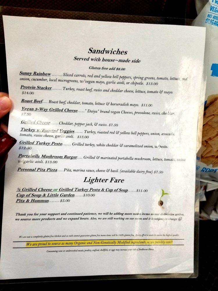Menu at Sunsprout Cafe, Fairbanks