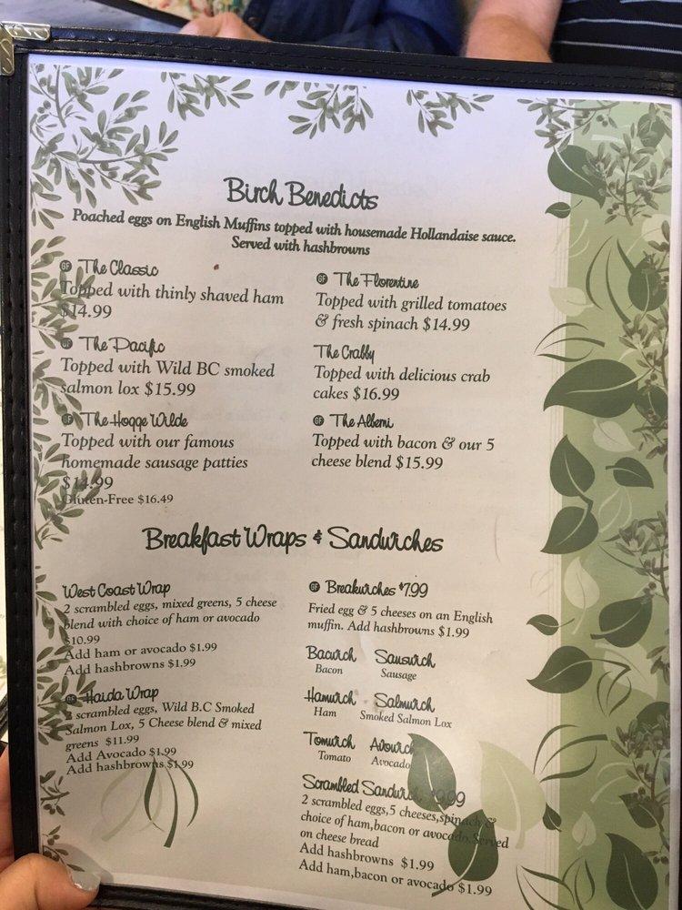Menu at Trees Restaurant & Bakery, Parksville