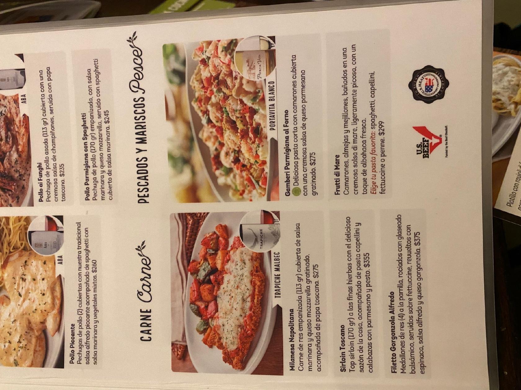 Carta del restaurante Olive Garden, Ciudad del México, Av. Cuauhtémoc