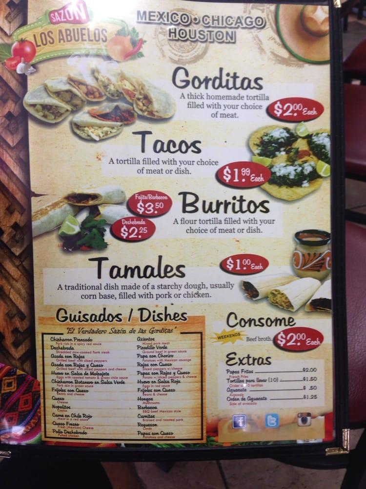 Menu at Sazon Los Abuelos restaurant, Houston, 607 E Richey Rd