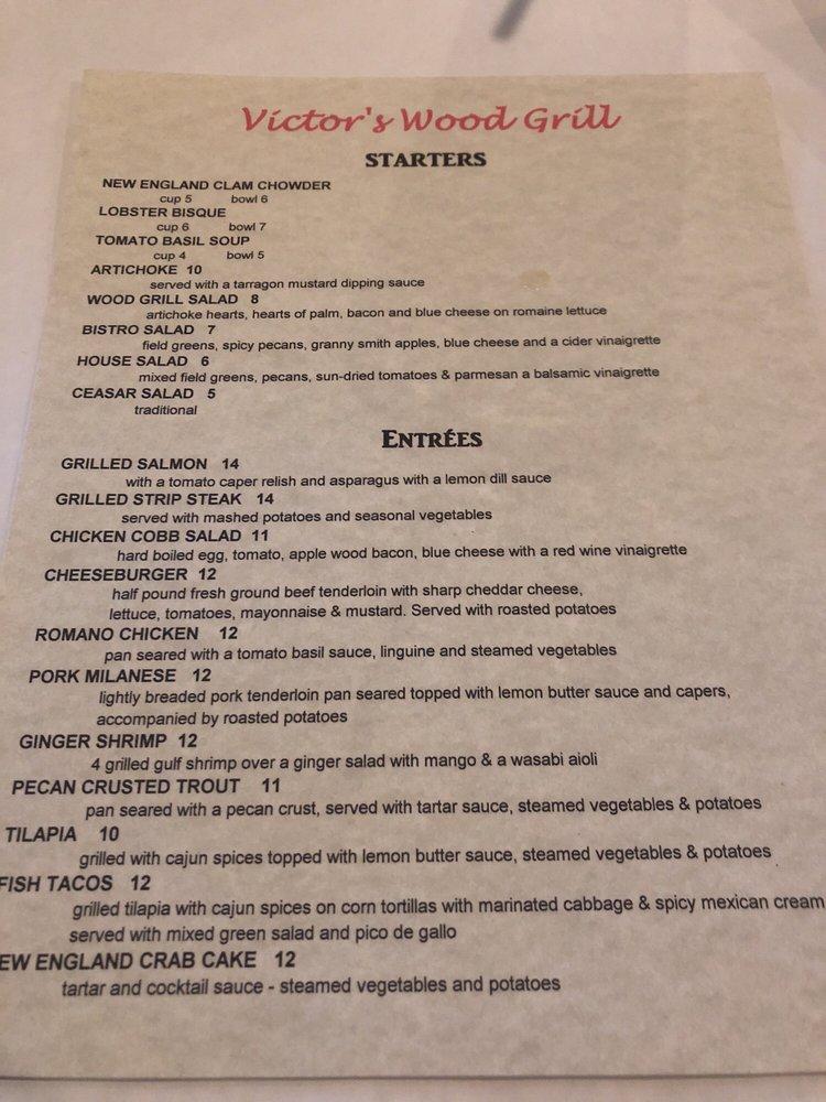 Menu at Victor's Wood Grill steakhouse, Coppell