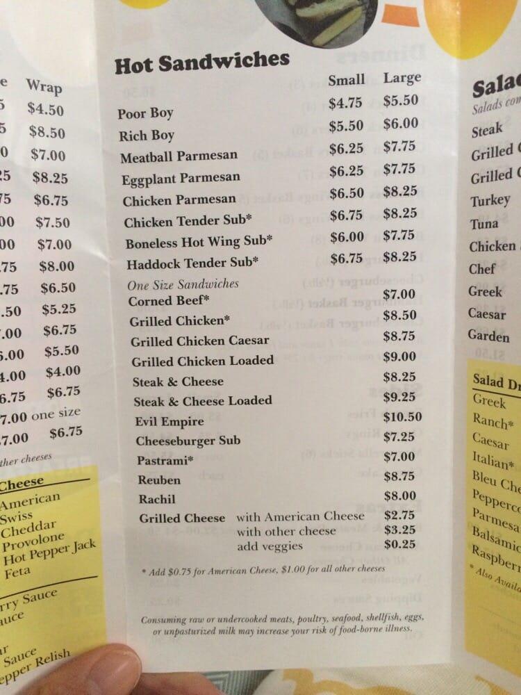 Menu at Doughboy's Deli restaurant, Westbrook