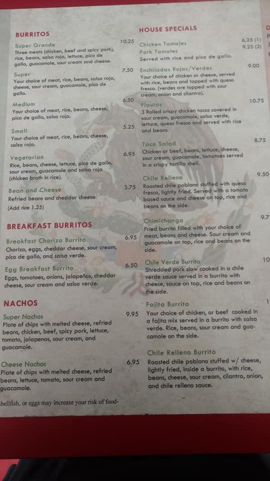 Menu at La Rockita restaurant, Philomath, Main St