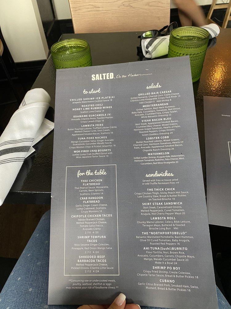 Menu at Salted. On The Harbor restaurant, Northport