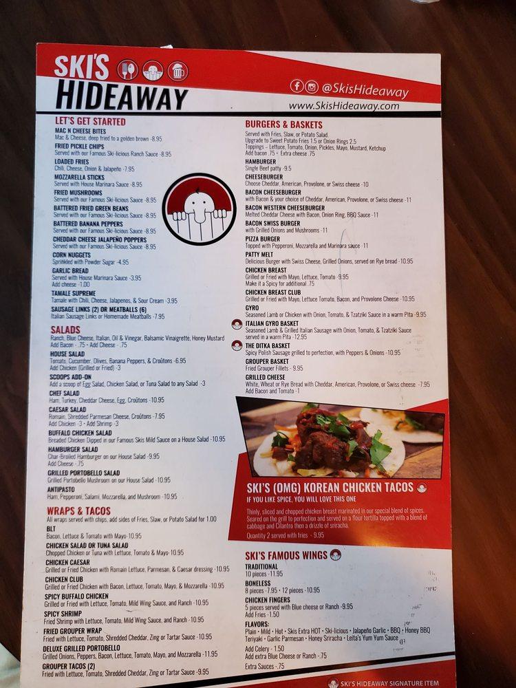 Menu at Skis Hideaway restaurant, Vero Beach