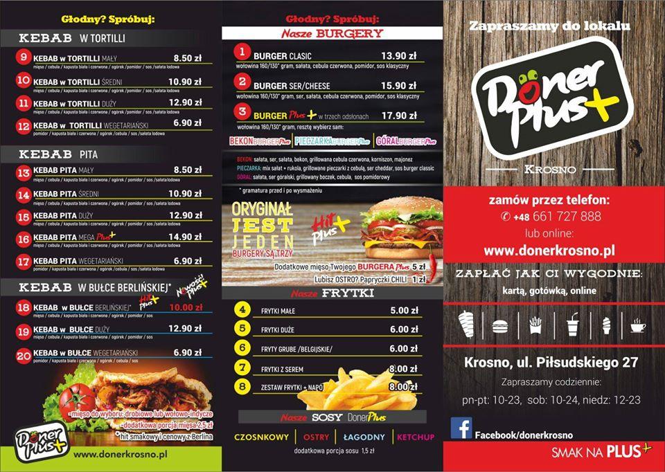 Menu at Doner + Krosno restaurant, Krosno