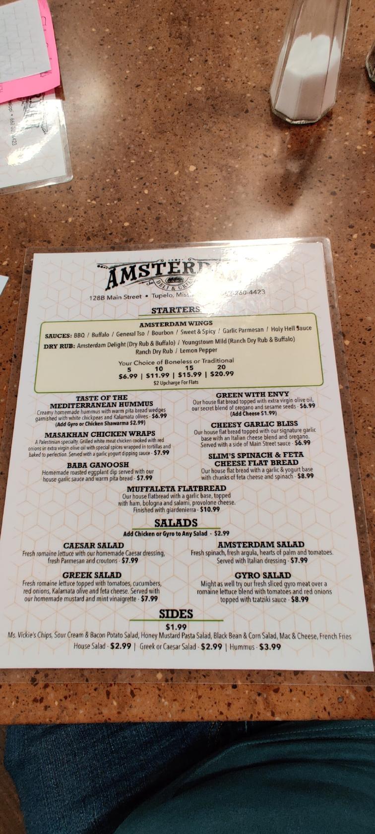 Menu at Amsterdam Deli pub & bar, Tupelo, 128 W Main St