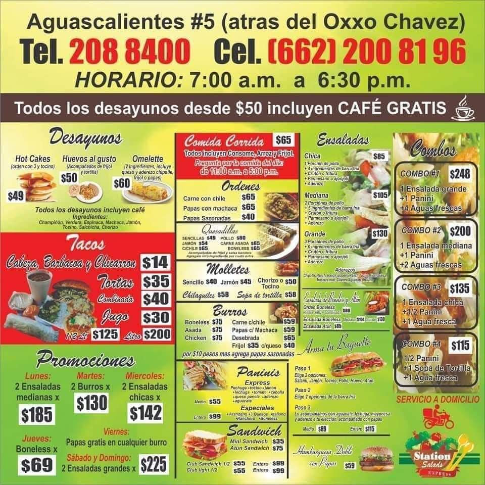 Menu at Station Salads Express pub & bar, Hermosillo