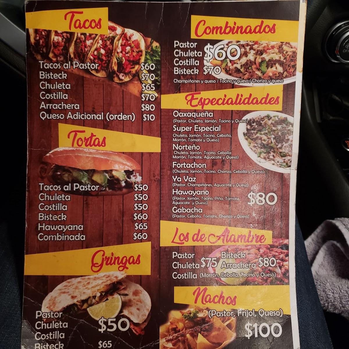 Menu at La Oaxaqueña restaurant, Saltillo