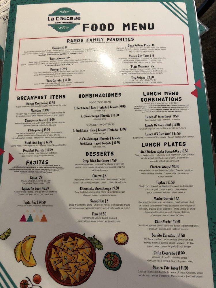 Menu at Cascada restaurant, Placerville