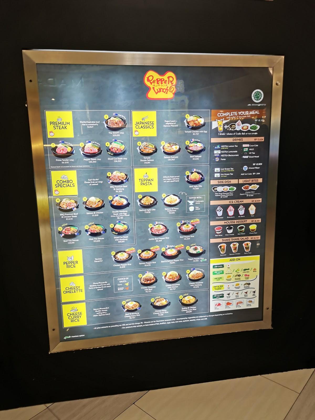 Menu at Pepper Lunch Tunjungan Plaza fast food, Surabaya, Plasa
