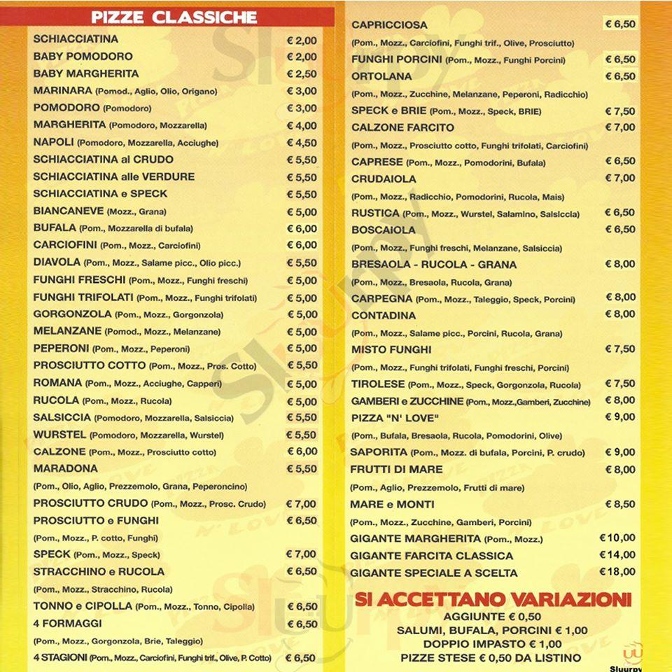 Menu at Pizzeria D'Asporto Pizza N'Love, Cesenatico
