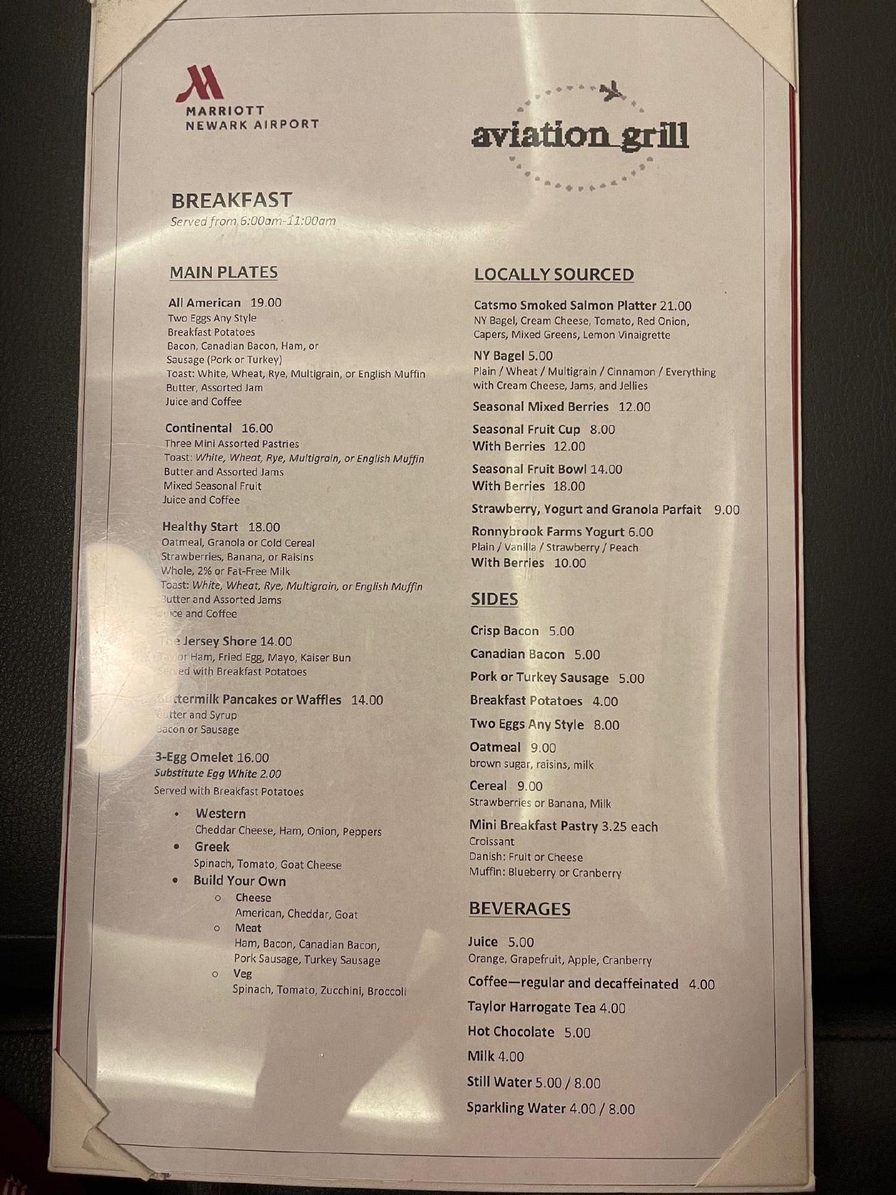 Menu at Aviation Grill pub & bar, Newark
