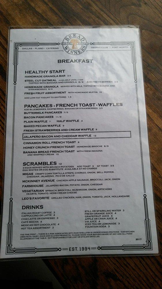 Menu at Bread Winners Cafe & Bakery, Dallas, McKinney Ave