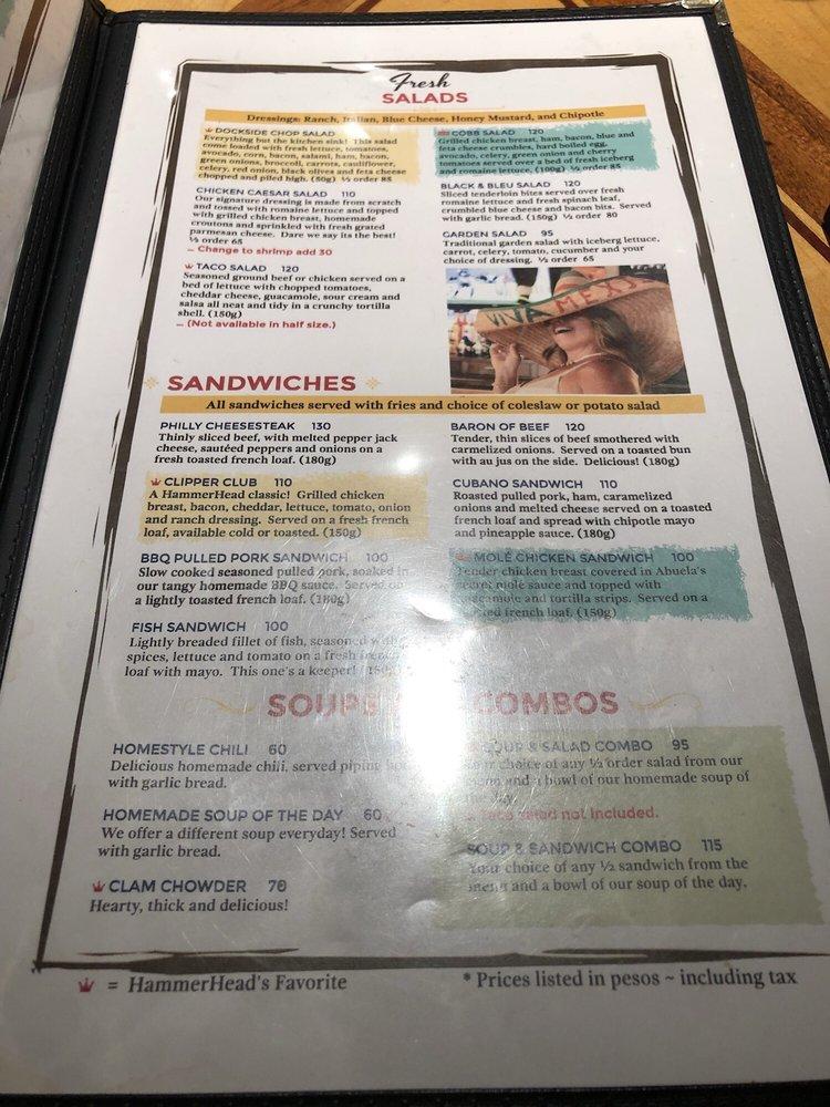 Menu at Hammerhead's pub & bar, San Carlos