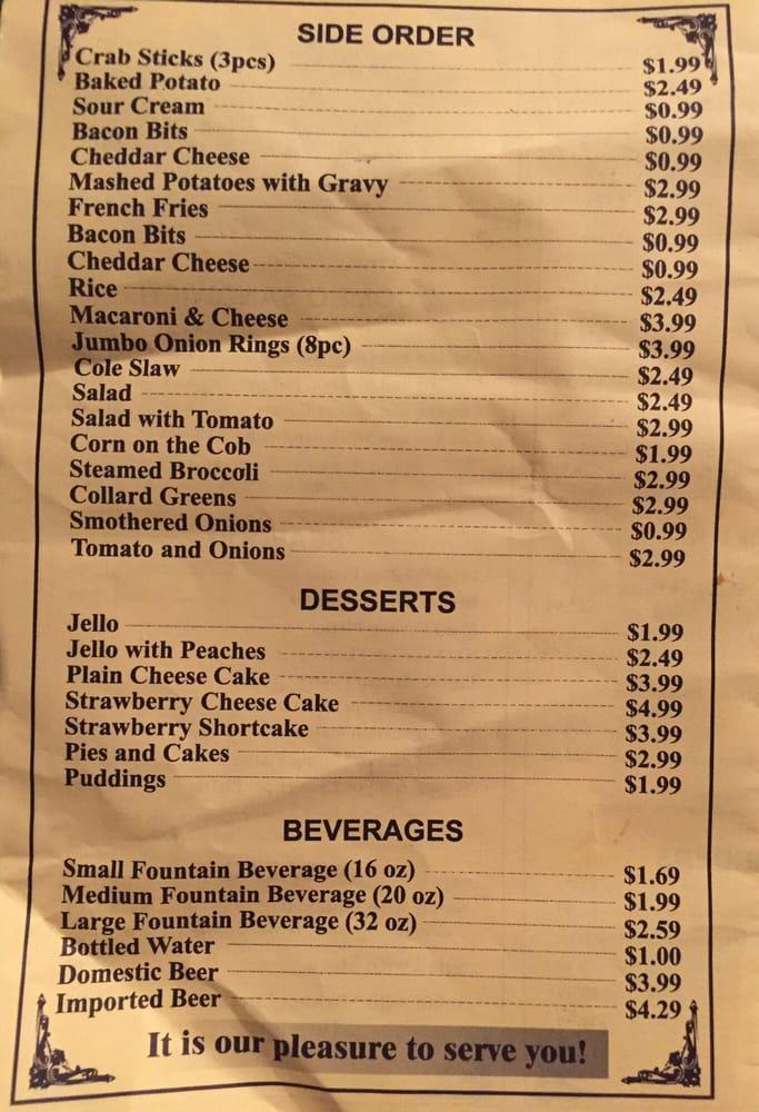 Menu at Pee Dee Steak House steakhouse, New York City, 50 W 125th St
