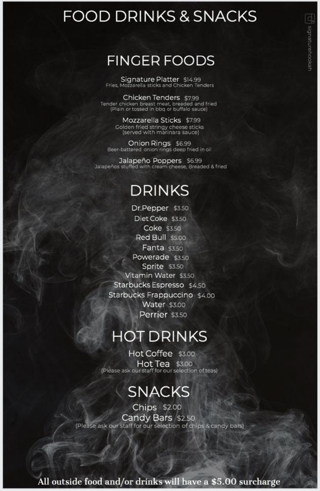 Menu at Signature Hookah pub & bar, Los Angeles, Foothill Blvd