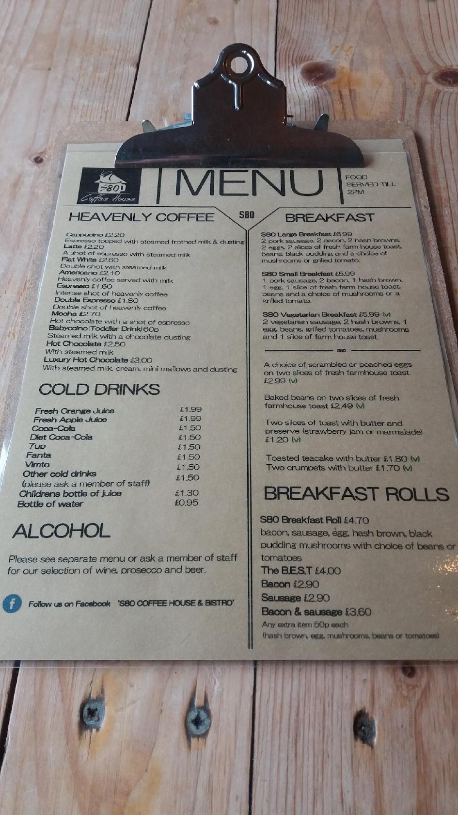 Menu at S80 Coffee House, Creswell