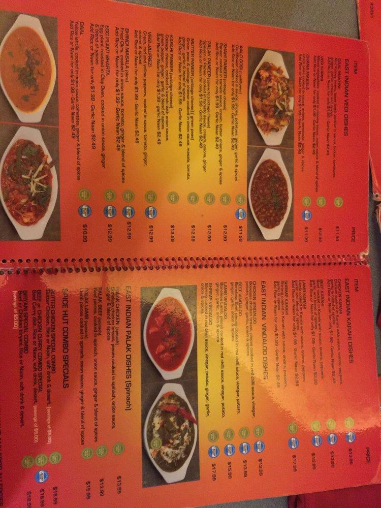 Menu at Spice Hut Indian Cuisine. restaurant, Canmore