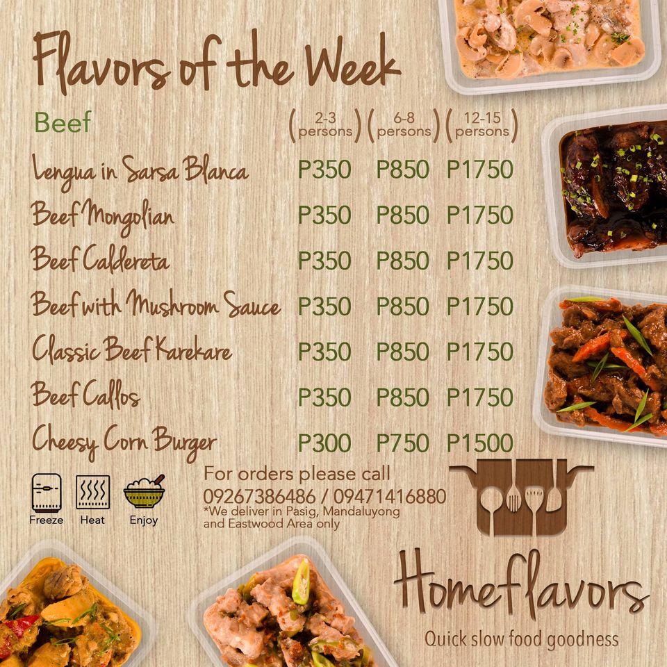 Menu at Flavors restaurant, Pasig