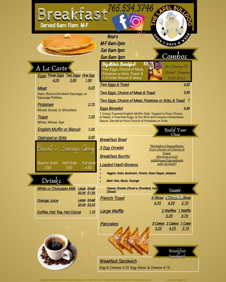 Menu at The Lapel Bulldog restaurant, Lapel