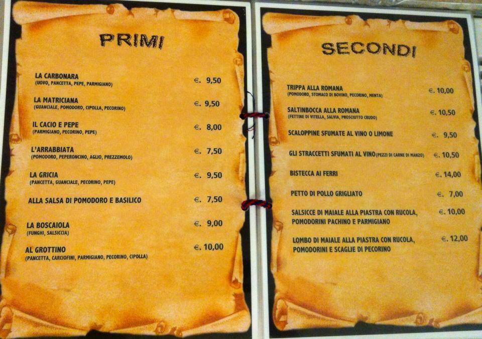 Menu Da Trattoria Caffetteria Il Grottino Roma Piazza San Bernardo