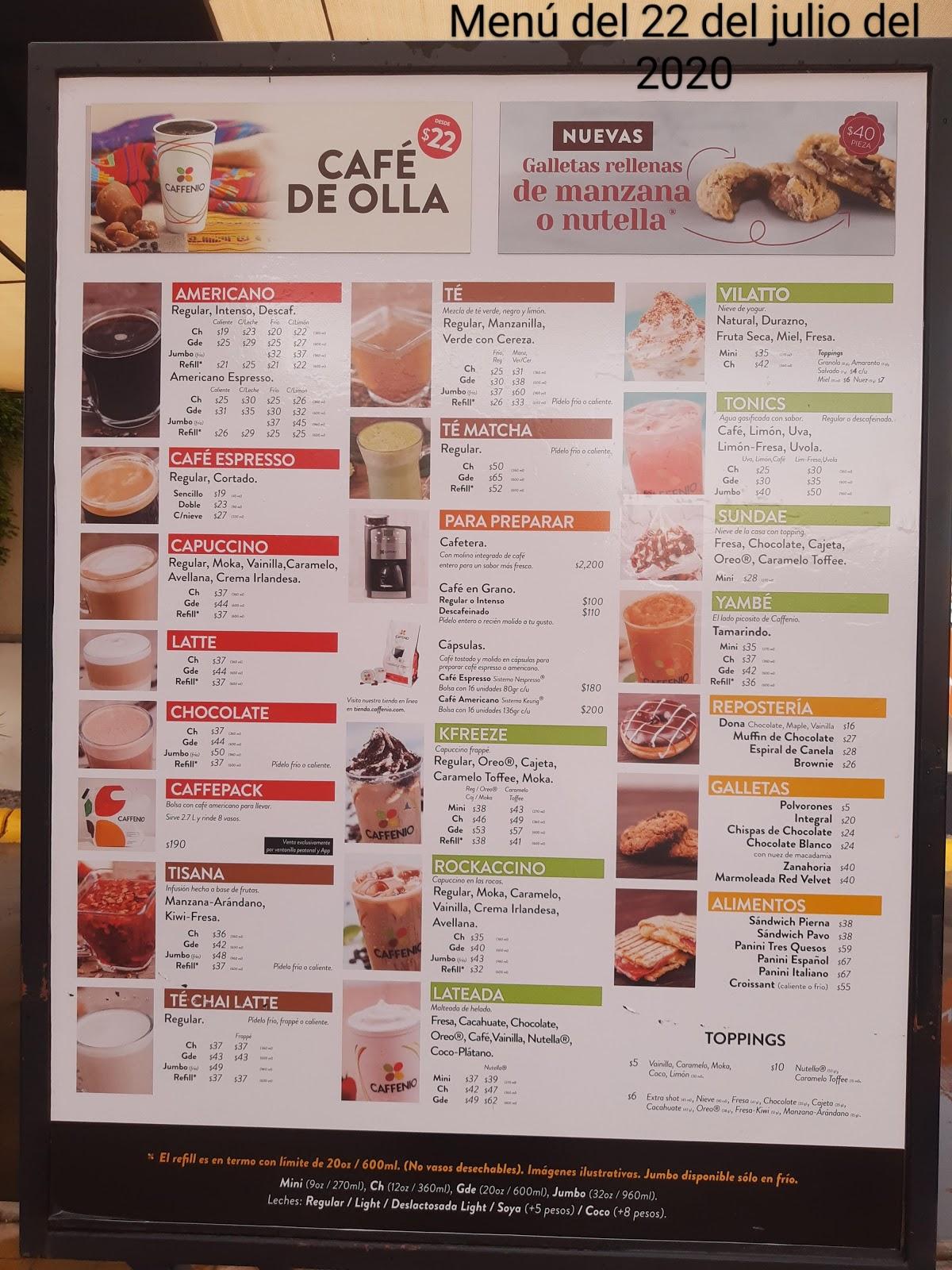 Menu at Caffenio cafe, Hermosillo, Benito Juárez 349 L-26