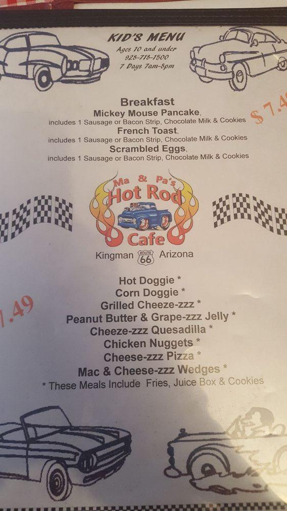 Menu at Hot Rod Cafe, Kingman