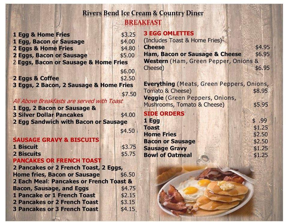 Carta de comida rápida Rivers Bend Ice Cream & Country Diner, Alliance