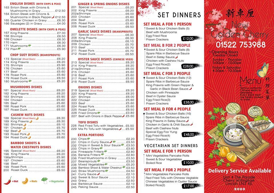 Menu at Golden Cherry restaurant, Lincoln