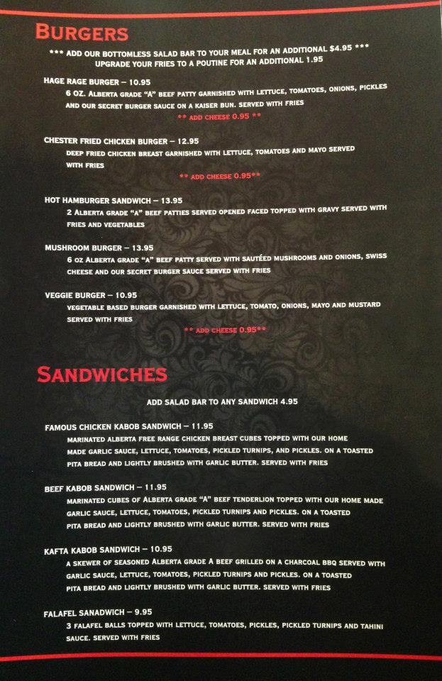 Menu at Hage's Mideast Foods & Halal Meats steakhouse, Calgary