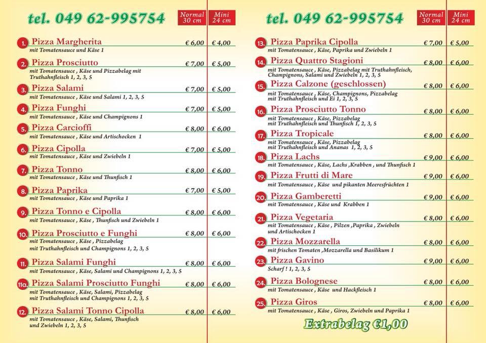 Menu at Pizzeria Bei Gavino, Papenburg, Lindenstraße 23
