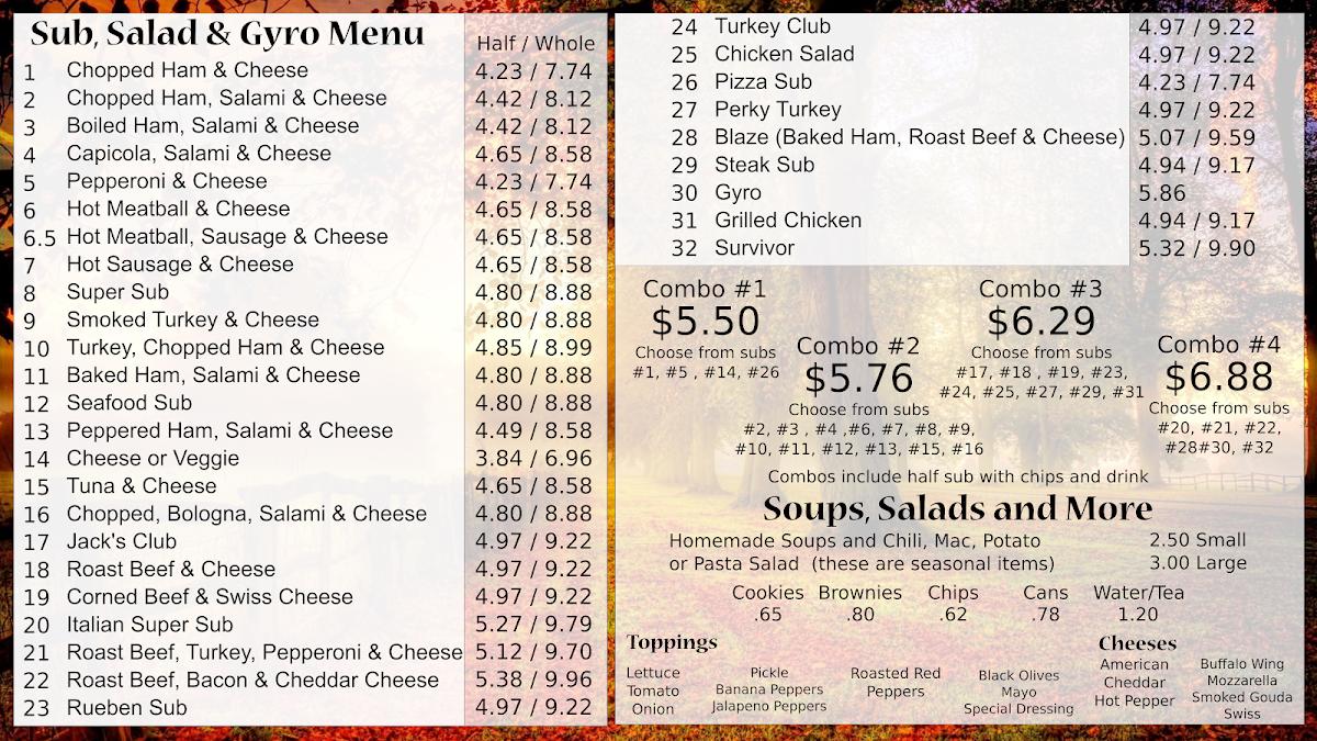 Menu At The Whole Darn Thing Sub Shop Restaurant Meadville